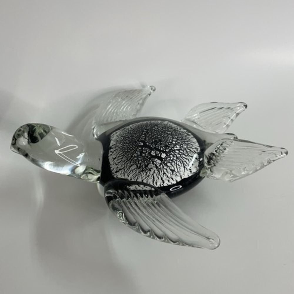 Art Glass Hand Blown Sea Turtle Silver Aventurine Black Clear Glass Ocean Marine